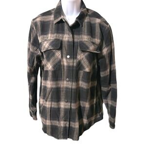 Zyia Active Womens Black Gray Plaid Long Sleeve Button Up Shirt Size L